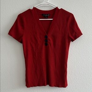 Willi Smith Burnt Red Orange V-Neck Short Sleeve Top